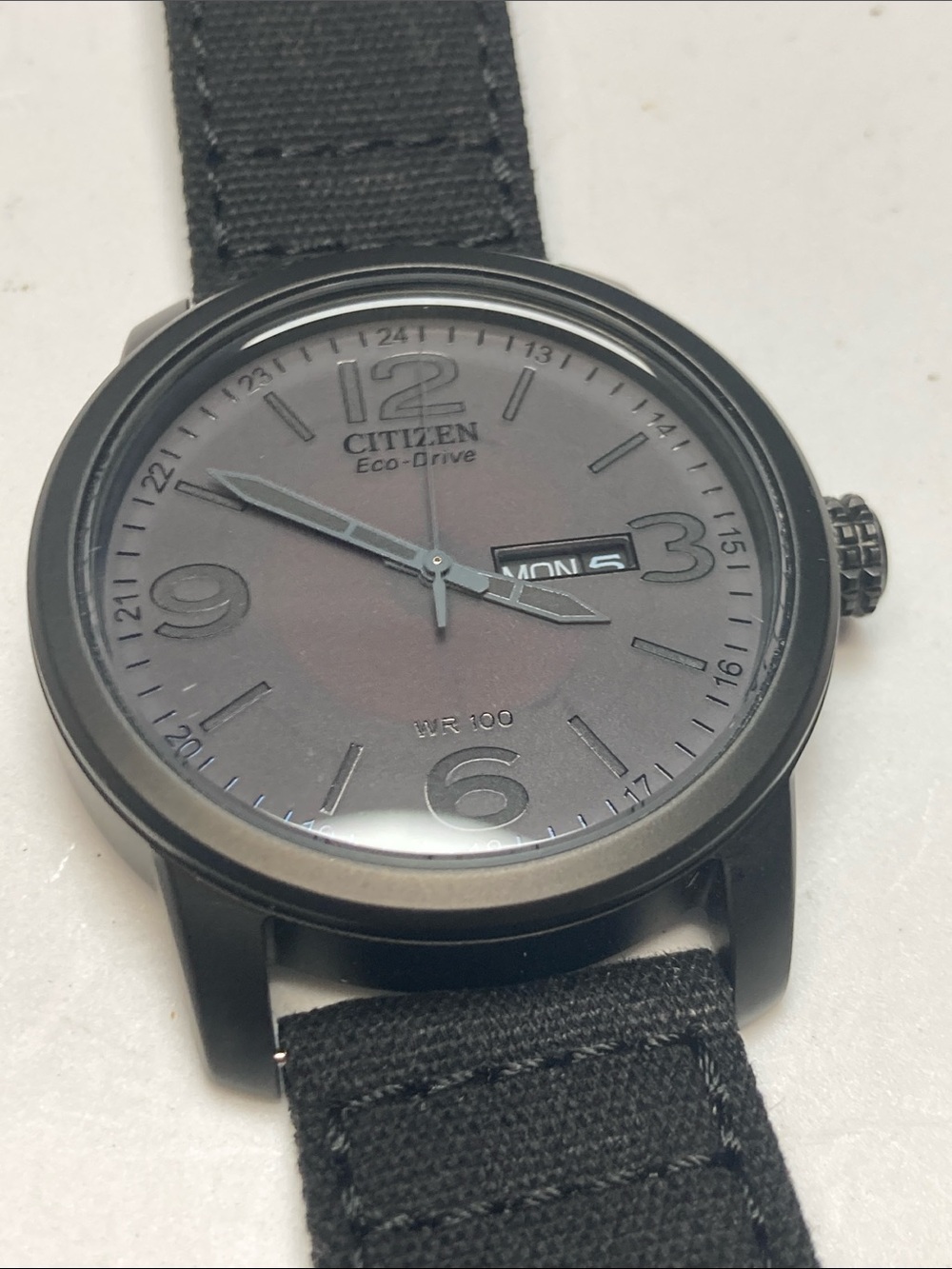 Citizen E101-S064783, eco drive, Blacked out Dial, Black Barton Canvas Strap - Picture 13 of 15